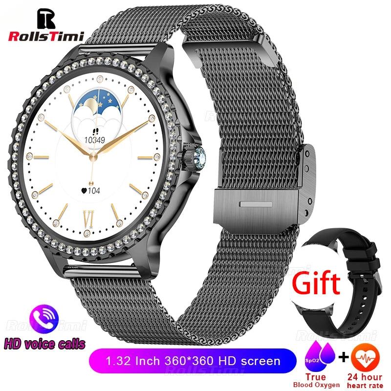Gold Luxury Women's Smartwatch | 1.32" HD AMOLED Screen, Voice Call & Fitness Tracker