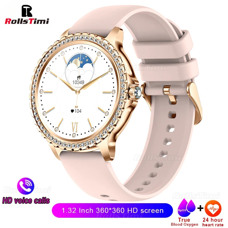 Gold Luxury Women's Smartwatch | 1.32" HD AMOLED Screen, Voice Call & Fitness Tracker