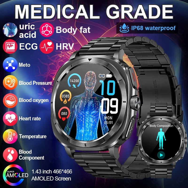 2025 AI Health Smartwatch: ECG, Blood Monitoring, HRV, NFC, Bluetooth Calls, Men's Fitness Tracker