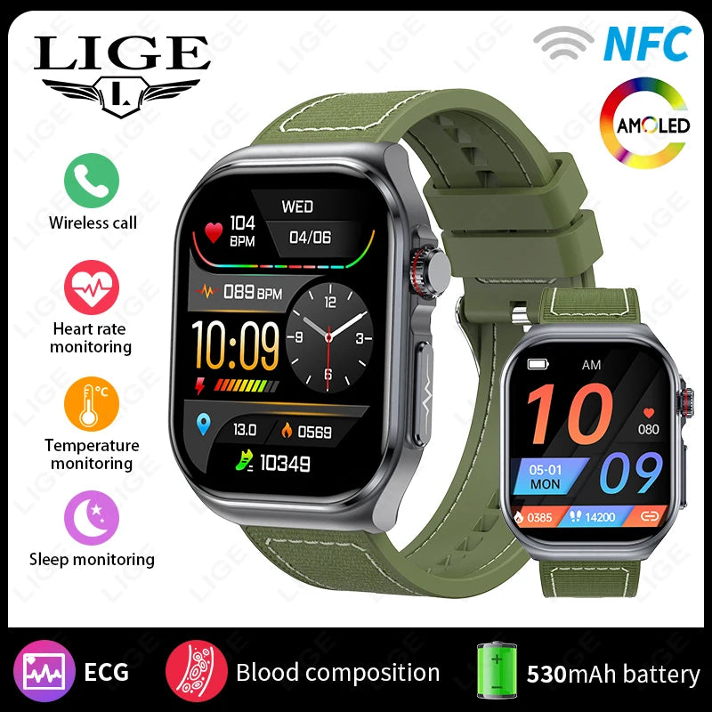 2.04" AI Medical Smartwatch, Blood Lipids, Uric Acid, ECG+PPG, Bluetooth Call, Waterproof