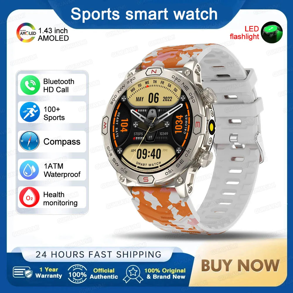 2025 Smart Watch - 1.43'' AMOLED, GPS, Fitness Tracker, BT 5.3, LED Lights, Compass