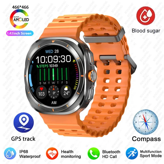 GPS AMOLED Smartwatch: Outdoor Sports, BT Calling, NFC, IP68