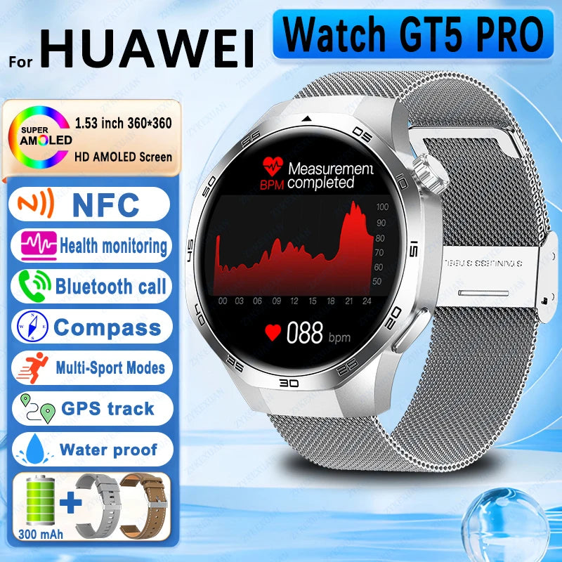 GPS Sports Smartwatch, Heart Rate, NFC, Compass, IP68 Waterproof