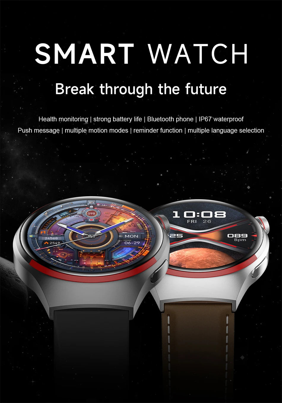 4 PRO Space Exploration Smartwatch HD GPS NFC Bluetooth Call Heart Rate & Fitness Tracker