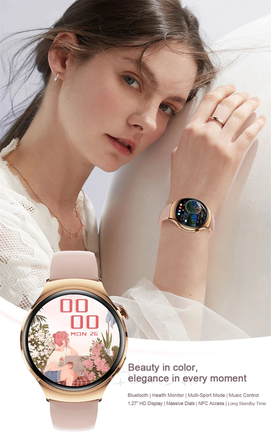 Mini AMOLED Smartwatch Women, 360*360 HD, NFC, IP68, Health & Heart Rate Monitor