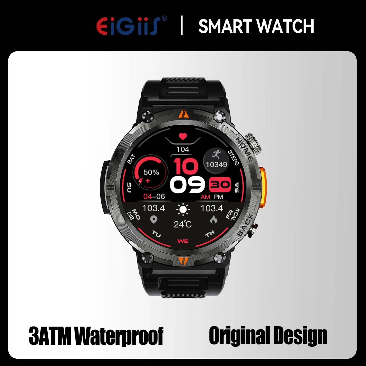 2024 Sport Smartwatch - 3ATM Waterproof, Bluetooth Call, Health Monitor, Flashlight