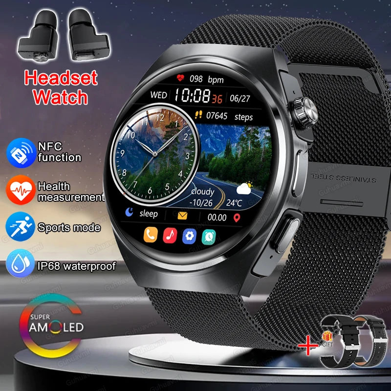 New Men’s Smart Watch & TWS Headset 2-in-1: Wireless Earbuds, Health Tracker, NFC, Sport & Fashion