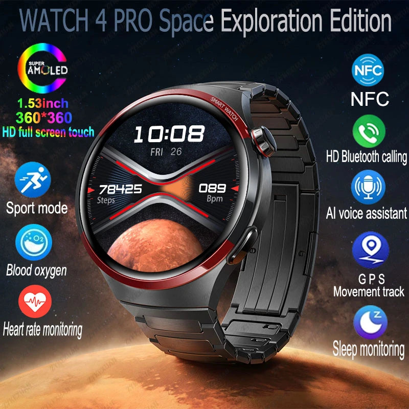 4 PRO Space Exploration Smartwatch HD GPS NFC Bluetooth Call Heart Rate & Fitness Tracker