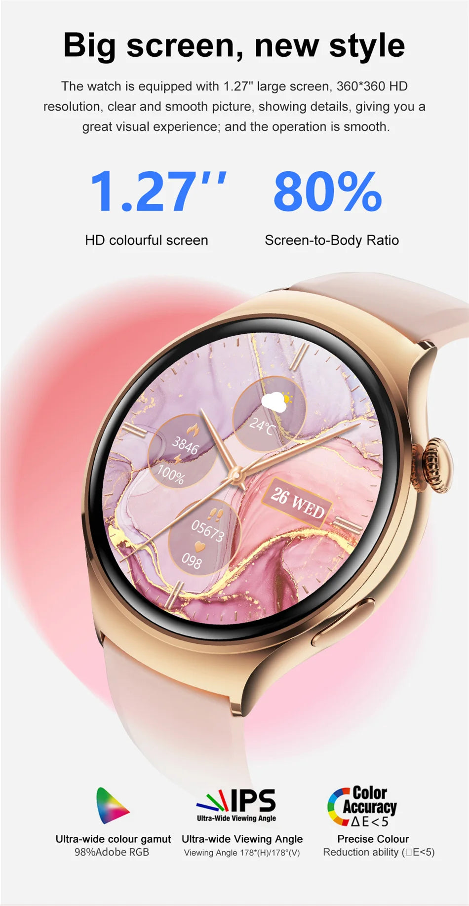 Mini AMOLED Smartwatch Women, 360*360 HD, NFC, IP68, Health & Heart Rate Monitor
