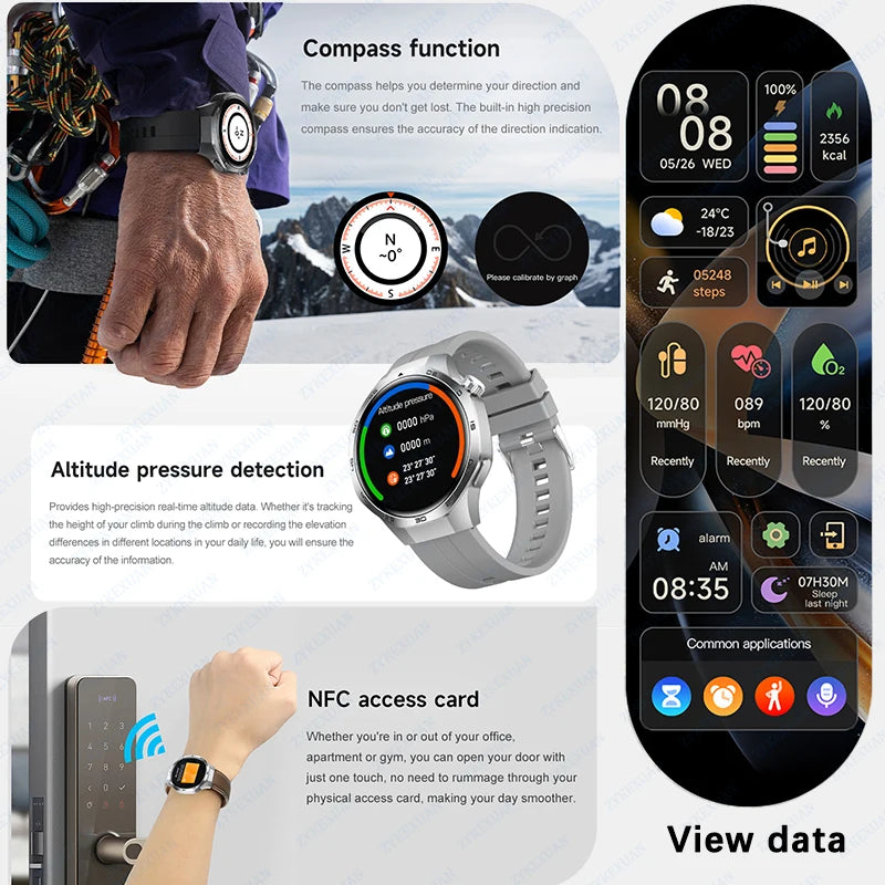 GPS Sports Smartwatch, Heart Rate, NFC, Compass, IP68 Waterproof