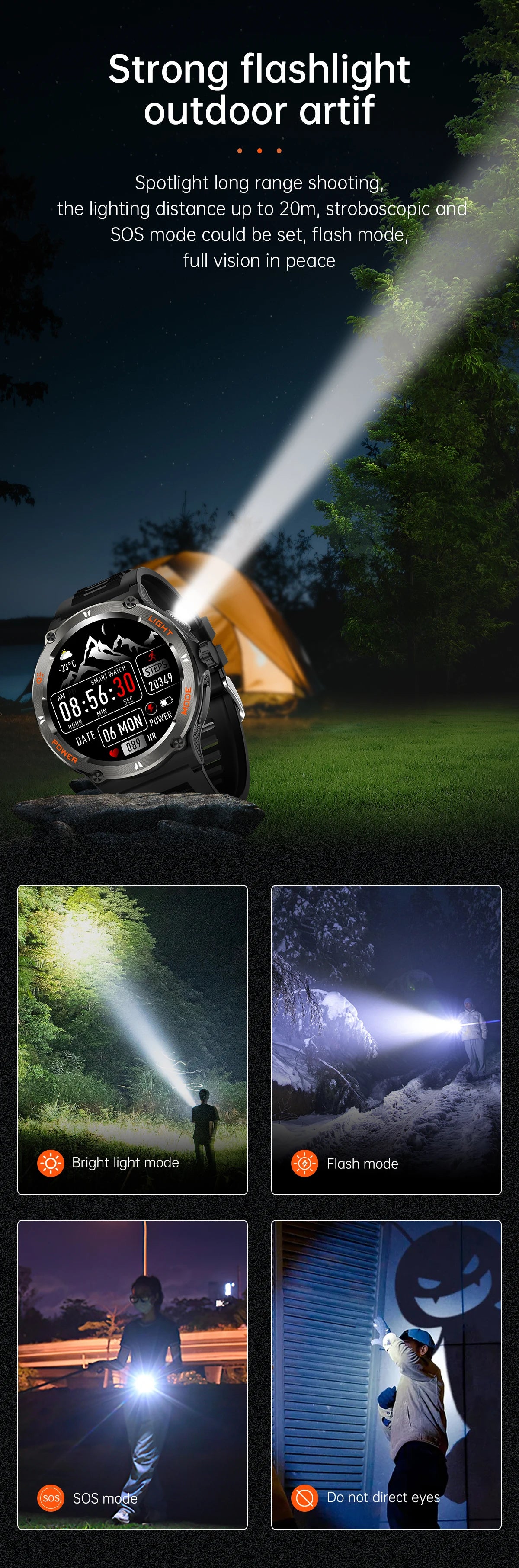 Rugged Military Smartwatch for Men: GPS, 500mAh Battery, Fitness Tracker, 3ATM Waterproof