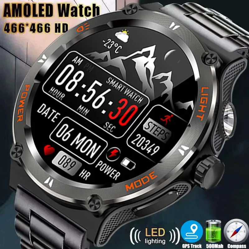 Rugged Military Smartwatch for Men: GPS, 500mAh Battery, Fitness Tracker, 3ATM Waterproof