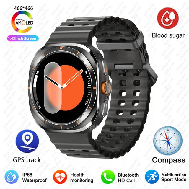 GPS AMOLED Smartwatch: Outdoor Sports, BT Calling, NFC, IP68