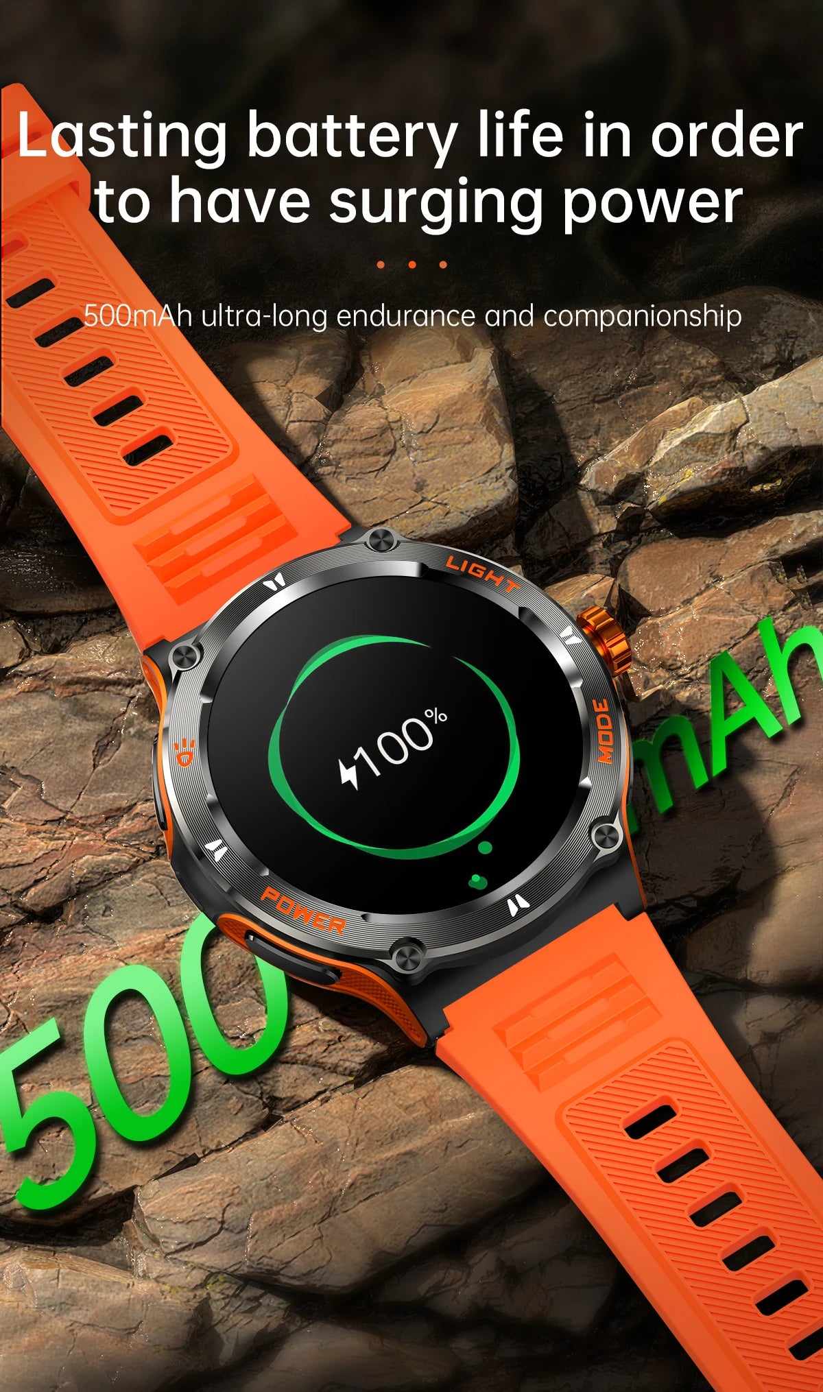 Rugged Military Smartwatch for Men: GPS, 500mAh Battery, Fitness Tracker, 3ATM Waterproof