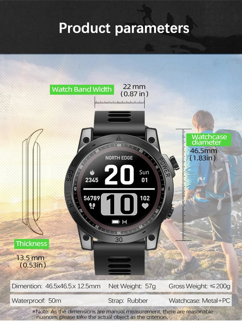 New GPS Sport Smartwatch for Men | HD AMOLED Display, 50M Waterproof, Altimeter, Compass