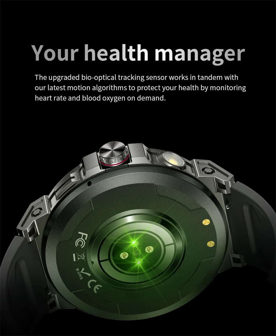 Military Smartwatch for Men - 760mAh, Compass, LED Flashlight, 1.8" HD, Waterproof