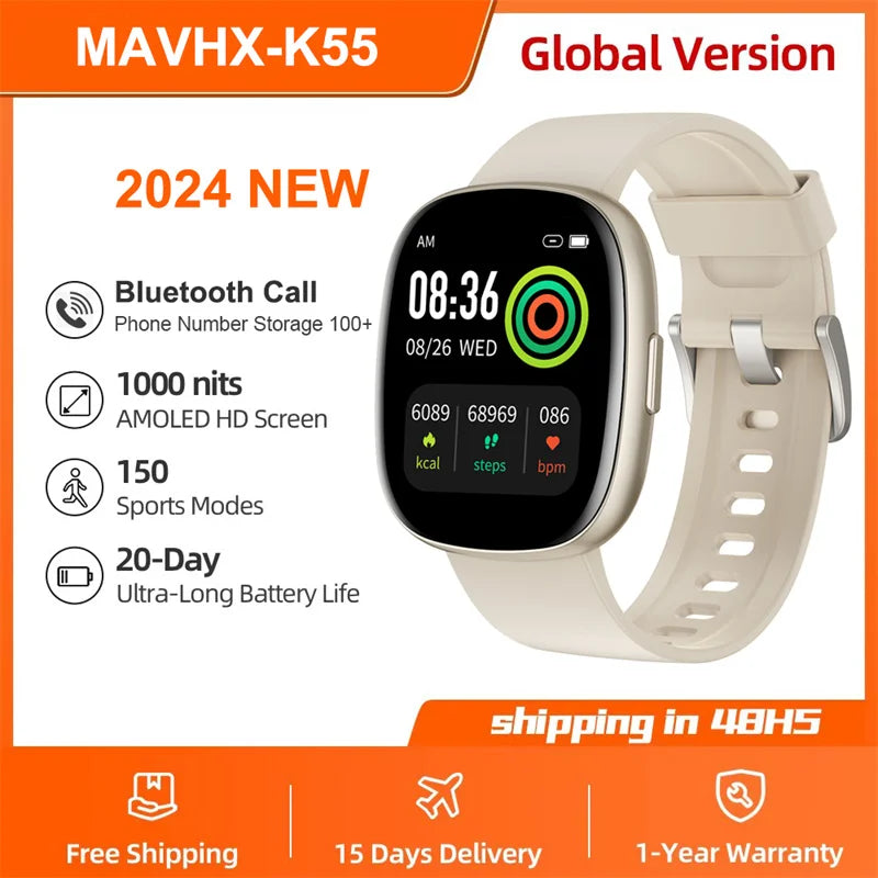 1.83'' AMOLED GPS Sport Smartwatch for Women - IP68 Waterproof, Bluetooth Call, Fitness Tracker