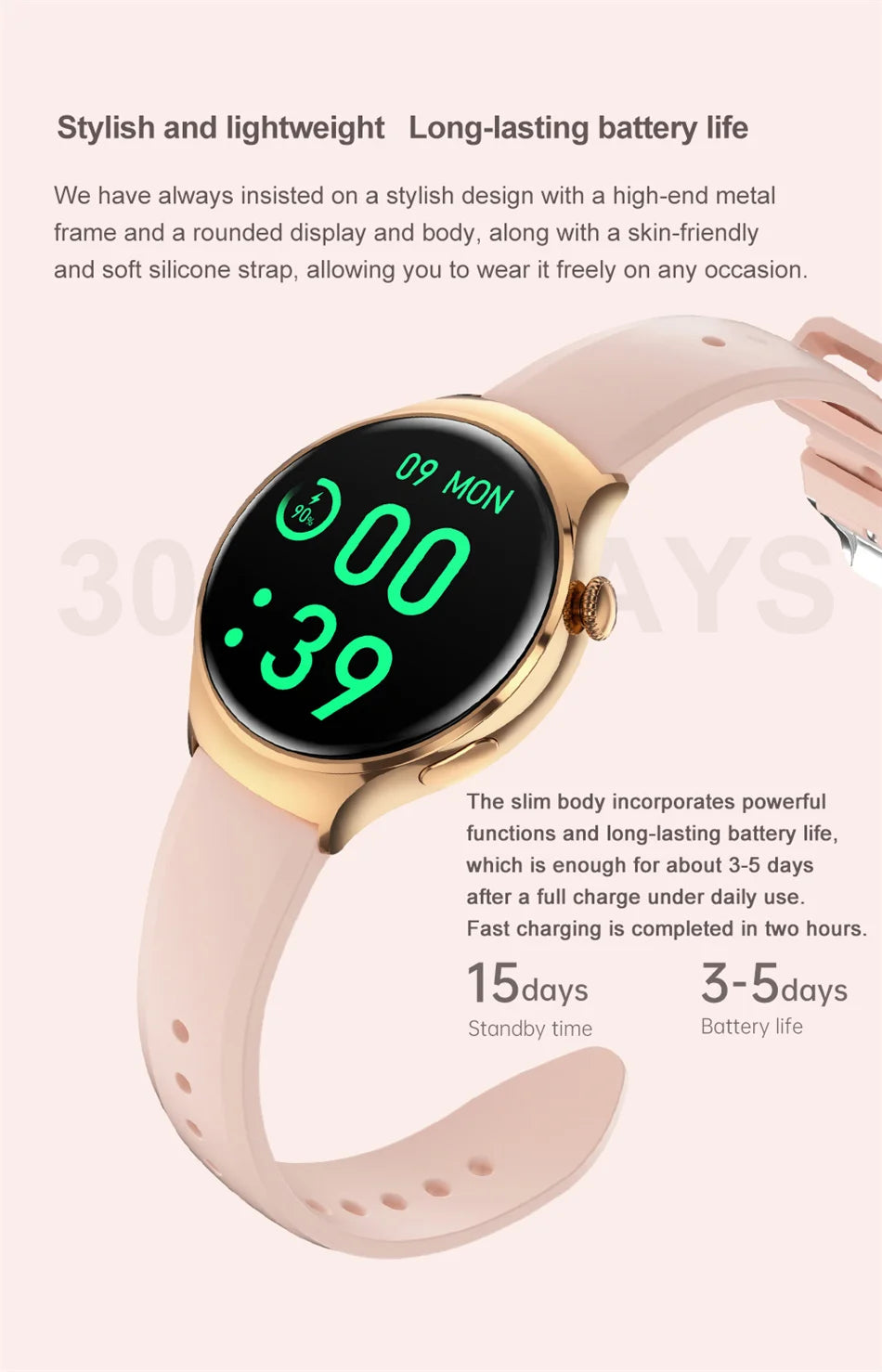 Mini AMOLED Smartwatch Women, 360*360 HD, NFC, IP68, Health & Heart Rate Monitor