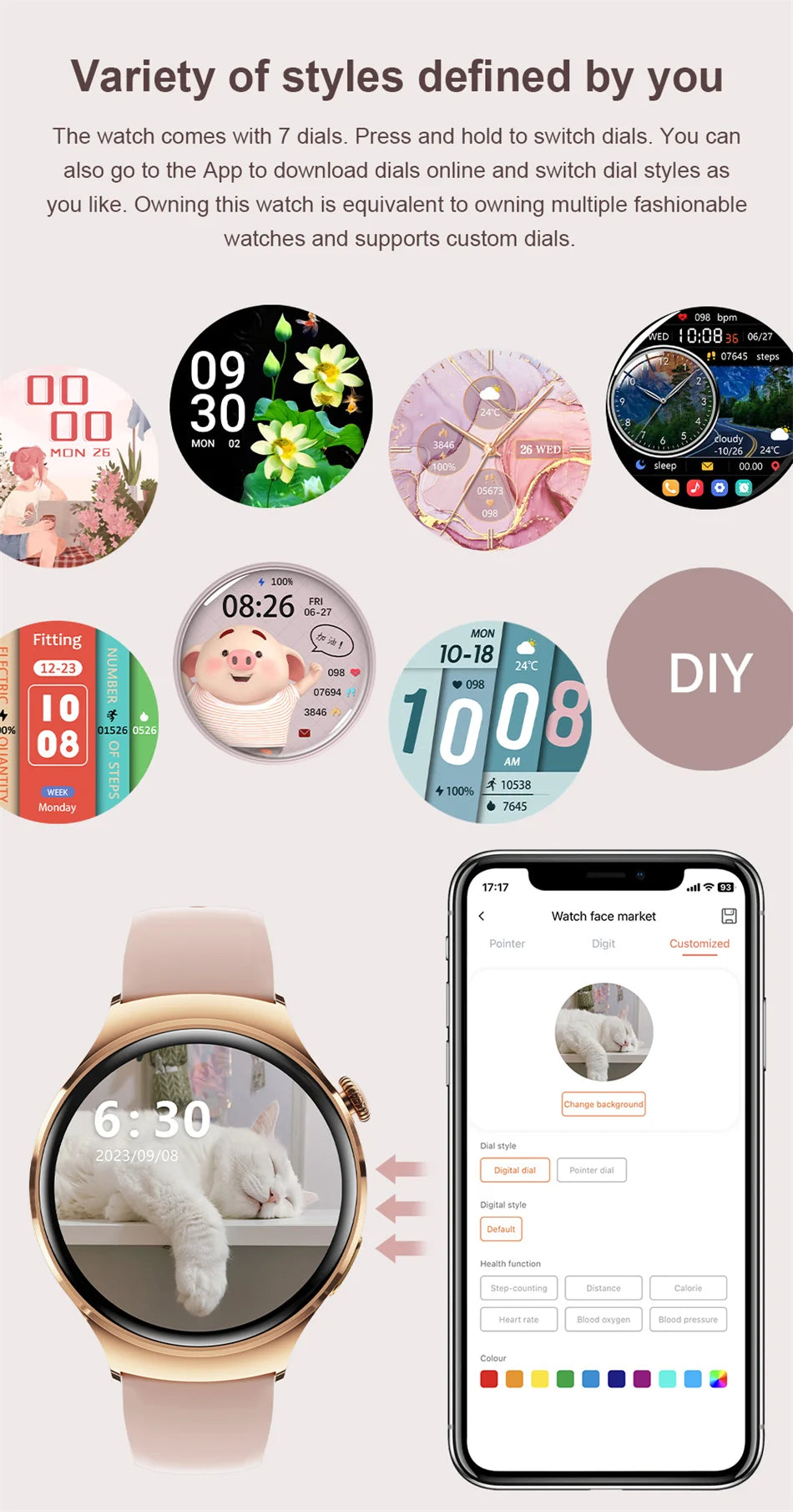 Mini AMOLED Smartwatch Women, 360*360 HD, NFC, IP68, Health & Heart Rate Monitor