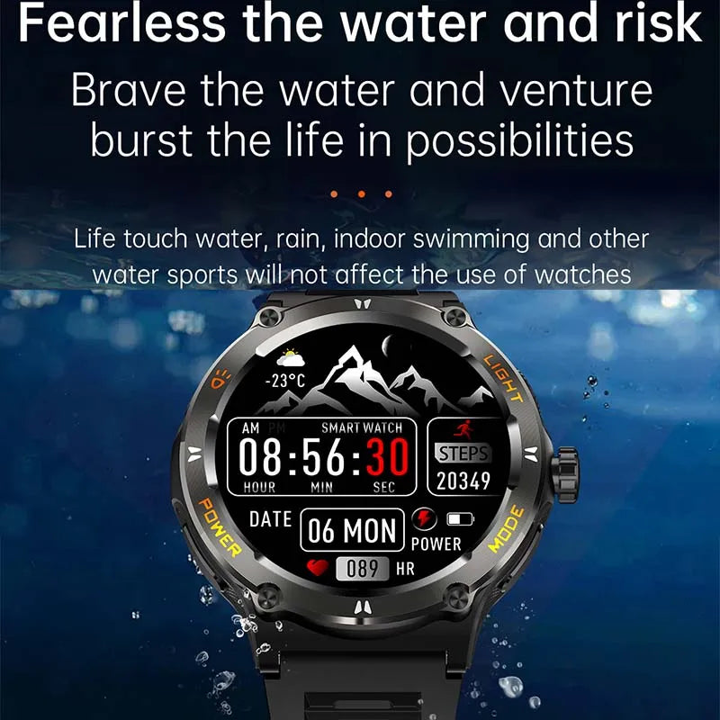 Rugged Military Smartwatch for Men: GPS, 500mAh Battery, Fitness Tracker, 3ATM Waterproof