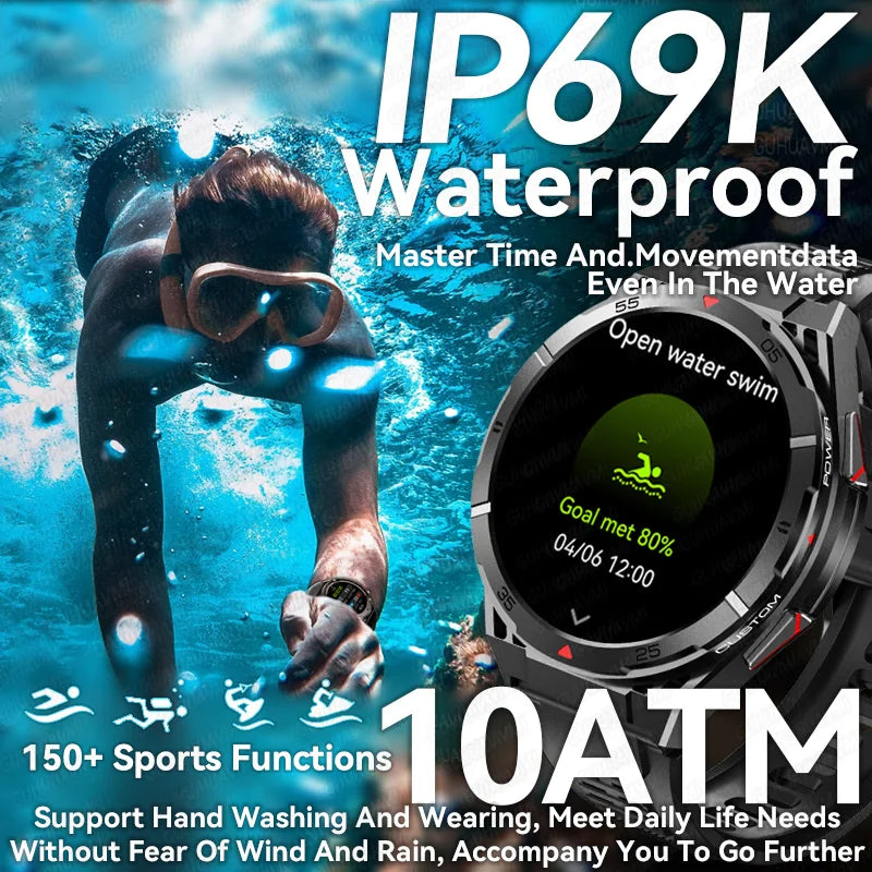 GPS Outdoor Smartwatch: 1.43" AMOLED, Heart Rate Monitor, Bluetooth Calling, IP69K Waterproof