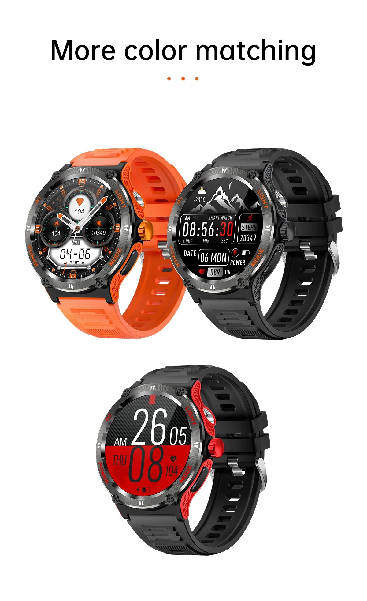 Rugged Military Smartwatch for Men: GPS, 500mAh Battery, Fitness Tracker, 3ATM Waterproof