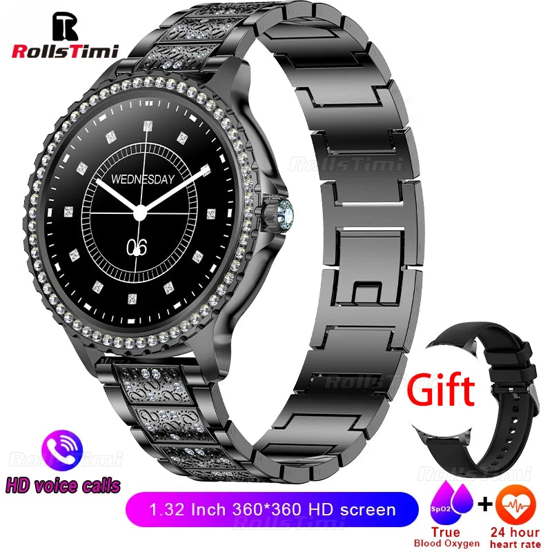 Gold Luxury Women's Smartwatch | 1.32" HD AMOLED Screen, Voice Call & Fitness Tracker