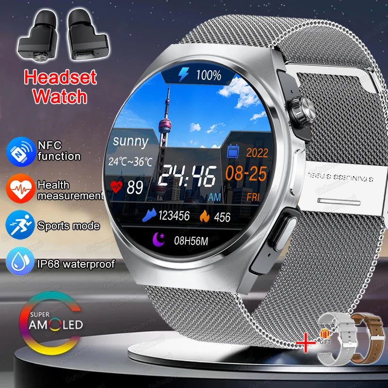 New Men’s Smart Watch & TWS Headset 2-in-1: Wireless Earbuds, Health Tracker, NFC, Sport & Fashion