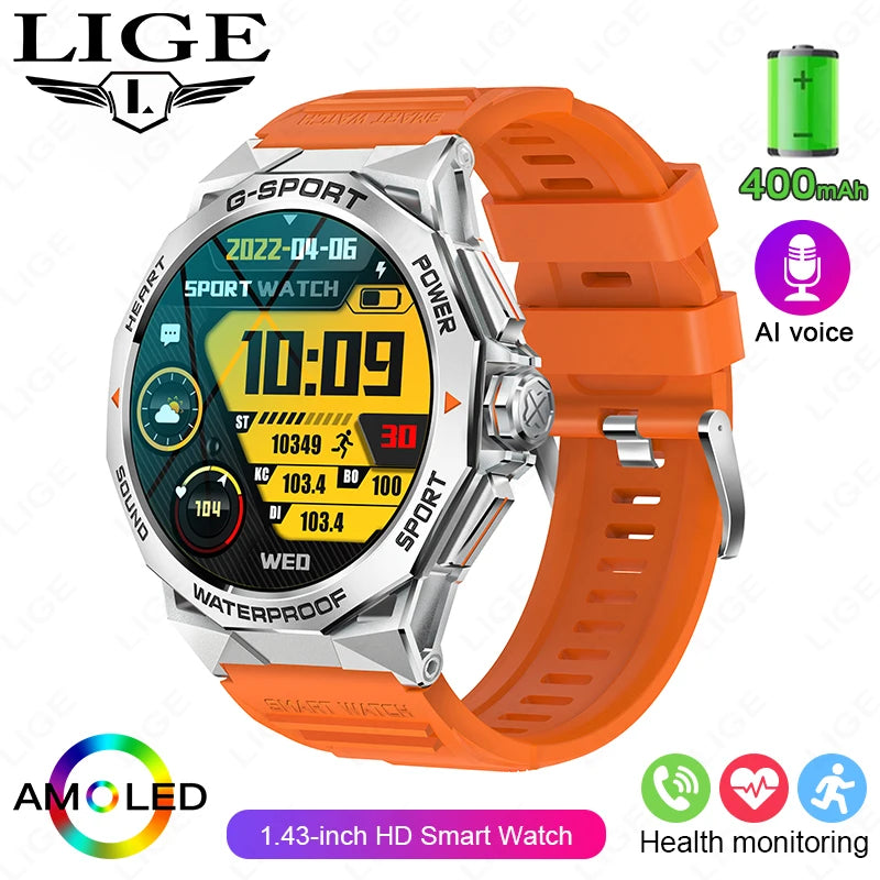 1.43" AMOLED Smart Watch for Men – Bluetooth Calls, Fitness Tracker, Heart Rate & Blood Pressure Monitor