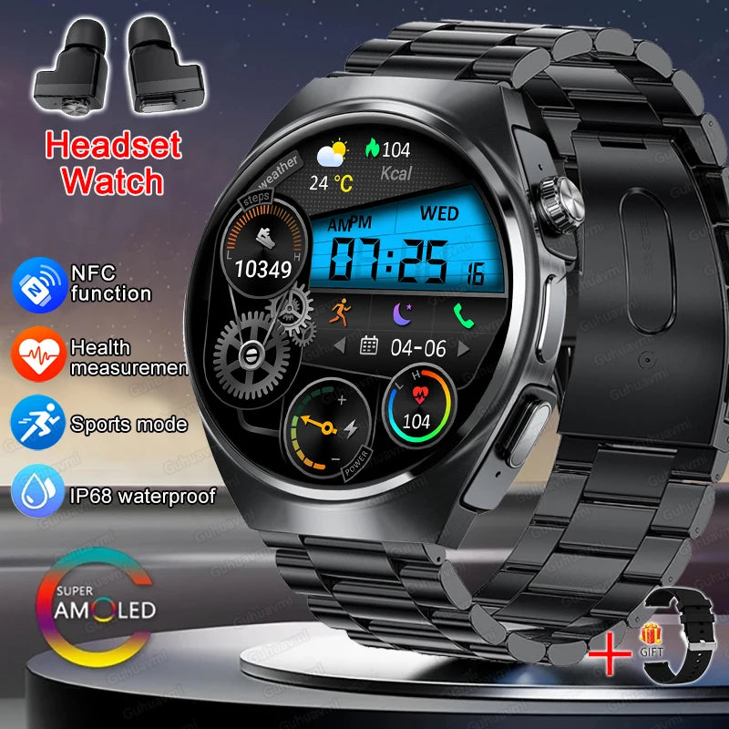 New Men’s Smart Watch & TWS Headset 2-in-1: Wireless Earbuds, Health Tracker, NFC, Sport & Fashion