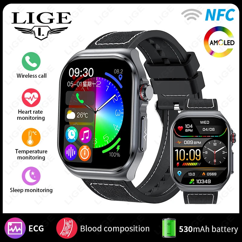2.04" AI Medical Smartwatch, Blood Lipids, Uric Acid, ECG+PPG, Bluetooth Call, Waterproof