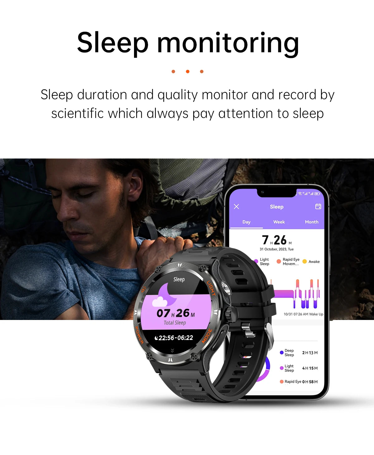 Rugged Military Smartwatch for Men: GPS, 500mAh Battery, Fitness Tracker, 3ATM Waterproof