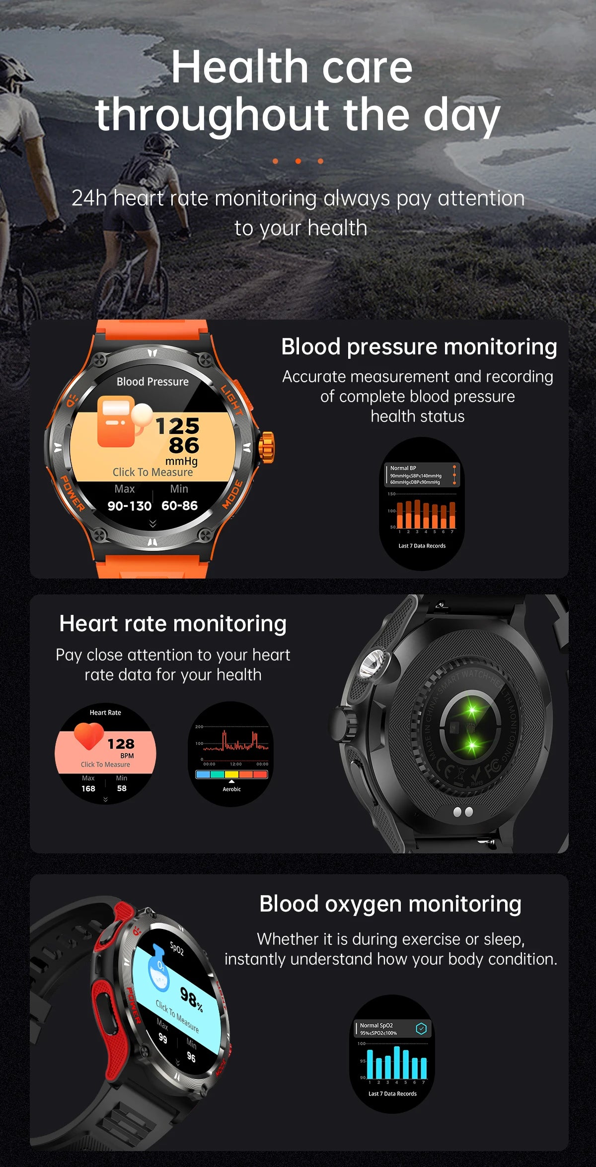 Rugged Military Smartwatch for Men: GPS, 500mAh Battery, Fitness Tracker, 3ATM Waterproof