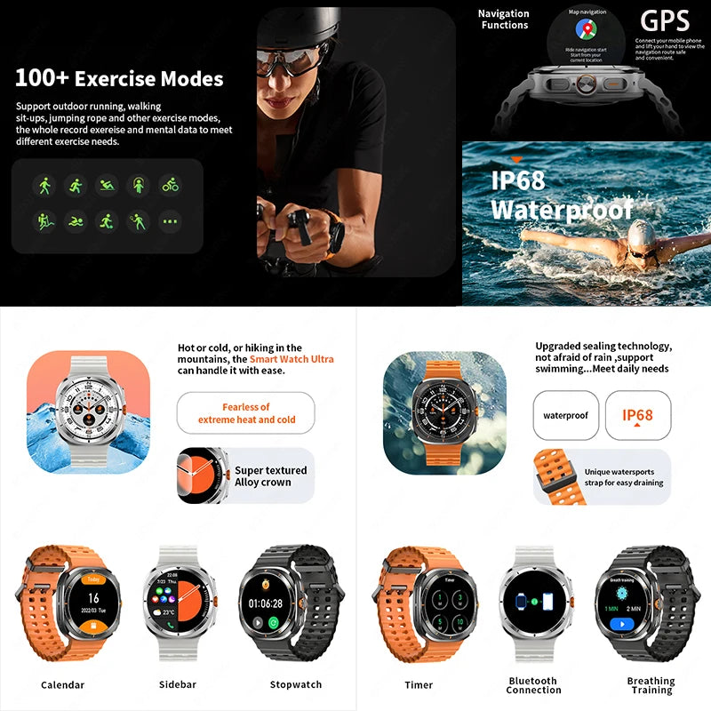 GPS AMOLED Smartwatch: Outdoor Sports, BT Calling, NFC, IP68