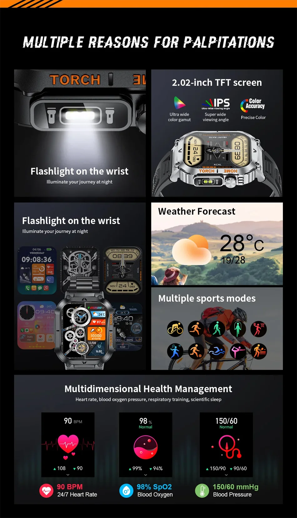 LIGE Military Men Smart Watch 2.02'' HD Screen LED Flashlight Compass Watches 3ATM Waterproof Outdoor Sports Smartwatch 2025 New