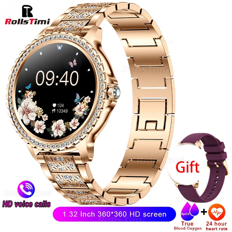 Gold Luxury Women's Smartwatch | 1.32" HD AMOLED Screen, Voice Call & Fitness Tracker