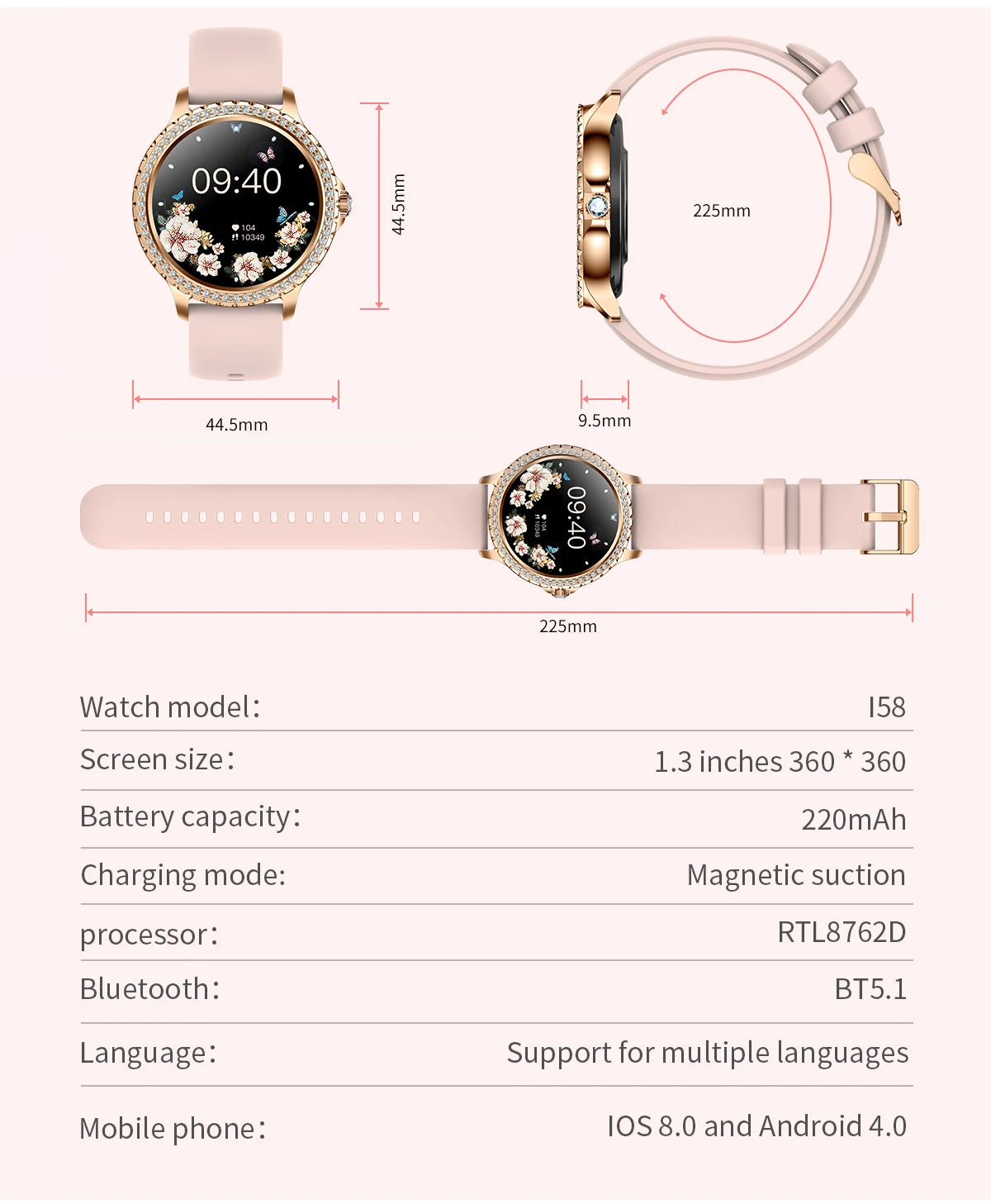 Gold Luxury Women's Smartwatch | 1.32" HD AMOLED Screen, Voice Call & Fitness Tracker
