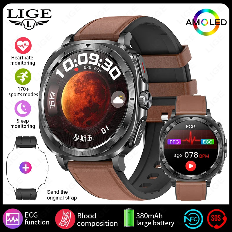 2025 AI Health Smartwatch: ECG, Blood Monitoring, HRV, NFC, Bluetooth Calls, Men's Fitness Tracker
