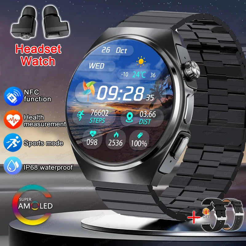 New Men’s Smart Watch & TWS Headset 2-in-1: Wireless Earbuds, Health Tracker, NFC, Sport & Fashion