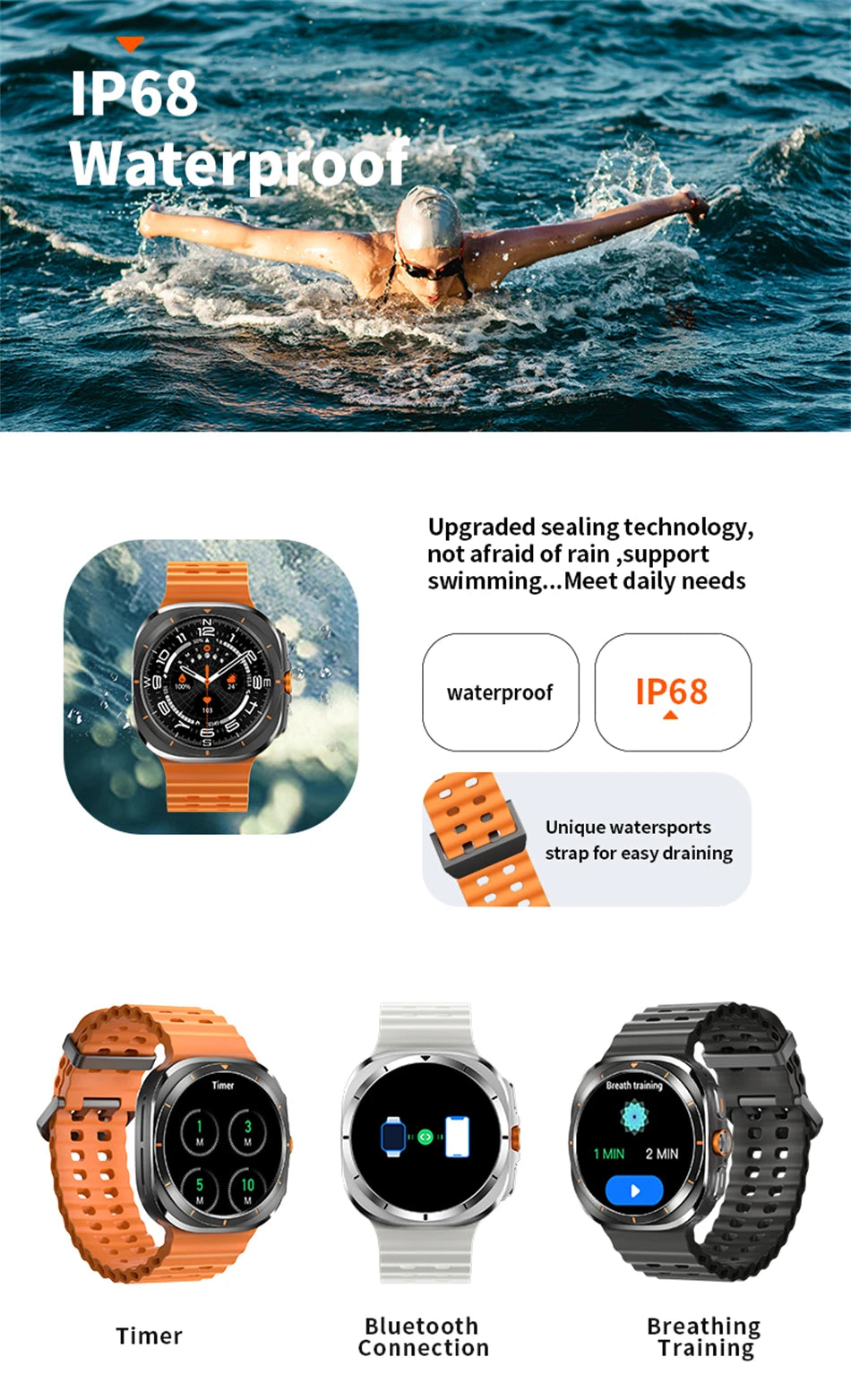 GPS AMOLED Smartwatch: Outdoor Sports, BT Calling, NFC, IP68