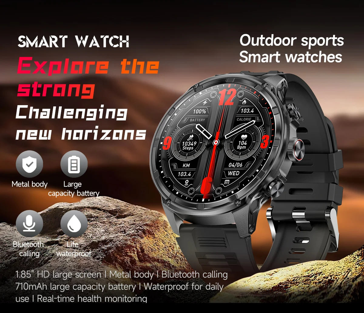 1.85" Ultra HD Smartwatch with NFC, Bluetooth Calling, 710mAh Battery, Fitness & Health Tracking