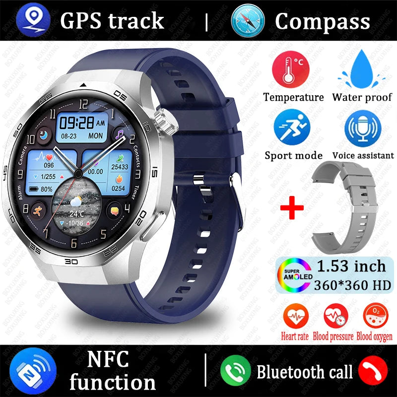 AMOLED Smartwatch for Men: Bluetooth Calls, NFC, GPS, IP68 Waterproof, 390x390 Display