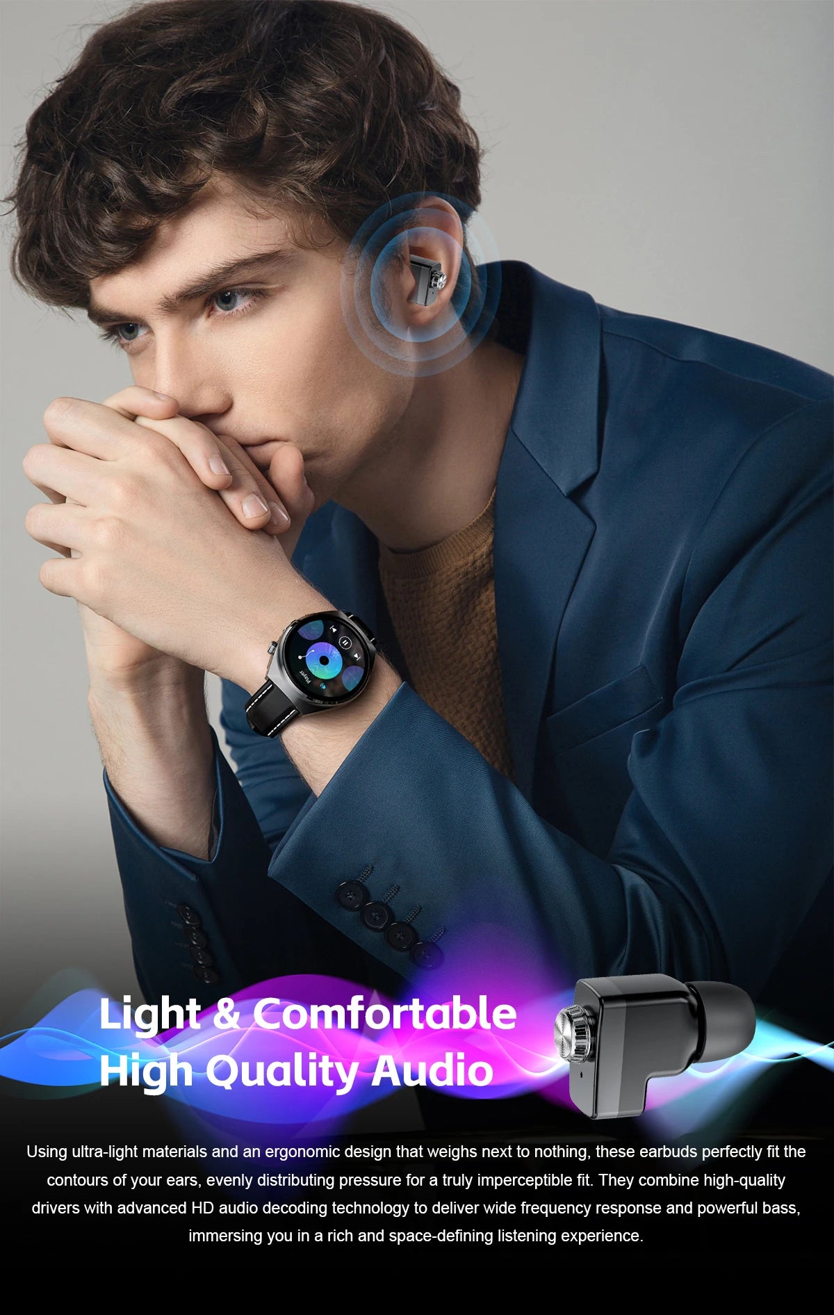 New Men’s Smart Watch & TWS Headset 2-in-1: Wireless Earbuds, Health Tracker, NFC, Sport & Fashion