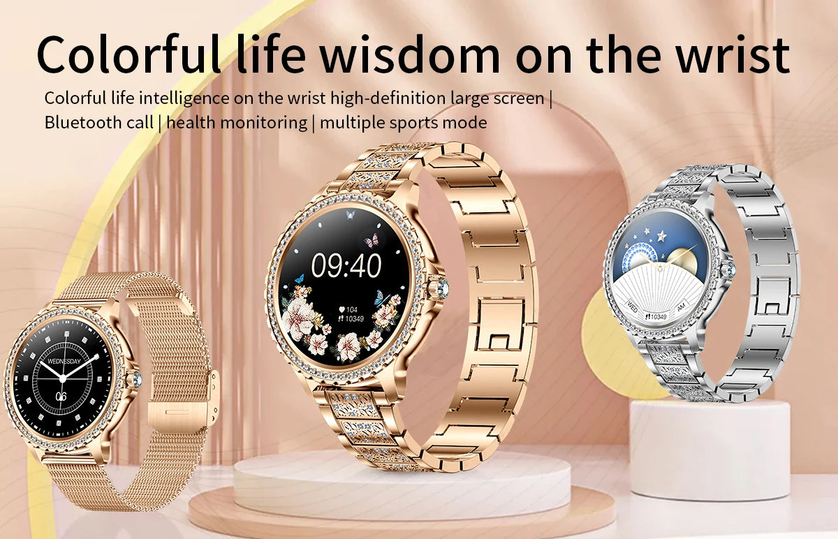 Gold Luxury Women's Smartwatch | 1.32" HD AMOLED Screen, Voice Call & Fitness Tracker