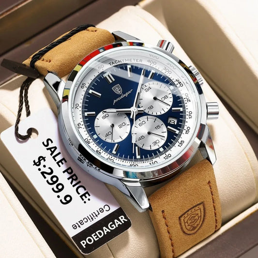 Luxury Men's Chronograph Watch | Waterproof & Luminous | Genuine Leather.