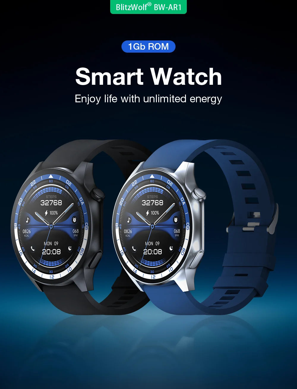 1.43'' TFT Smart Watch - 4GB RAM, Music, Health Monitoring, Bluetooth Call, Waterproof