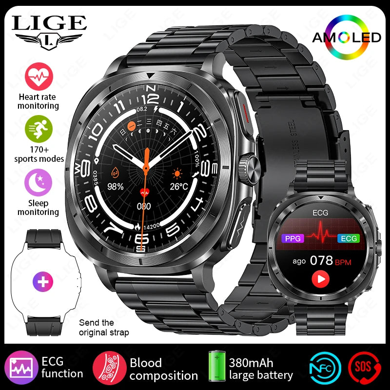 2025 AI Health Smartwatch: ECG, Blood Monitoring, HRV, NFC, Bluetooth Calls, Men's Fitness Tracker