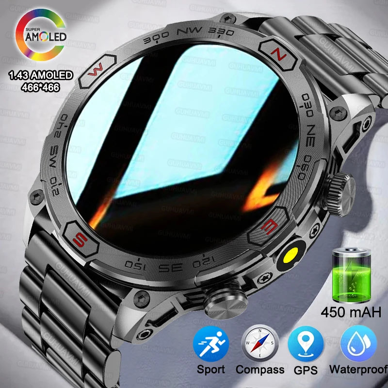2025 Smart Watch - 1.43'' AMOLED, GPS, Fitness Tracker, BT 5.3, LED Lights, Compass