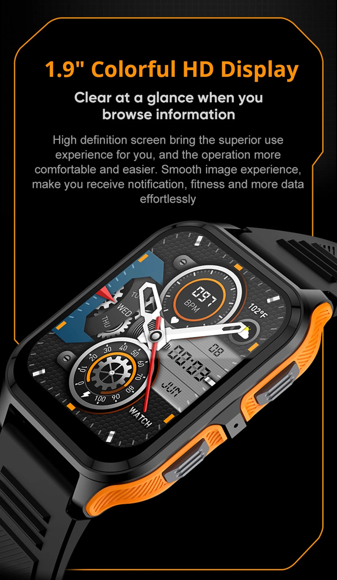 1.9'' Military Smartwatch for Men | Bluetooth Call, IP68 Waterproof, Fitness Tracker