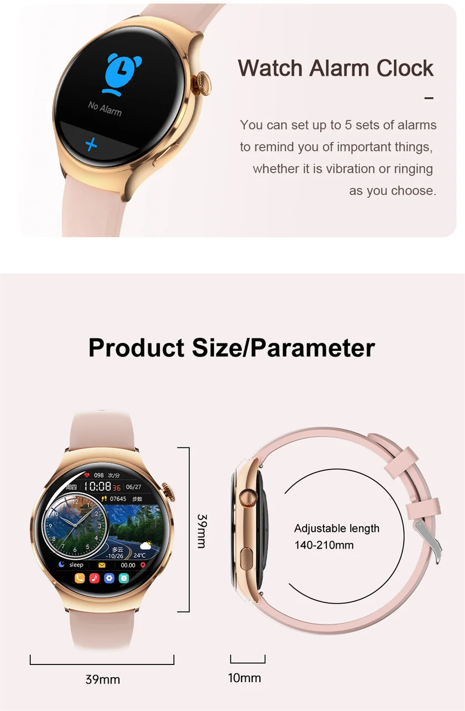 Mini AMOLED Smartwatch Women, 360*360 HD, NFC, IP68, Health & Heart Rate Monitor